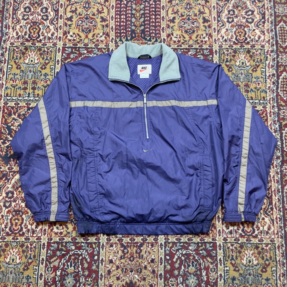Vintage 90s Nike center swoosh Windbreaker track Jacket Purple Stripe Women's M